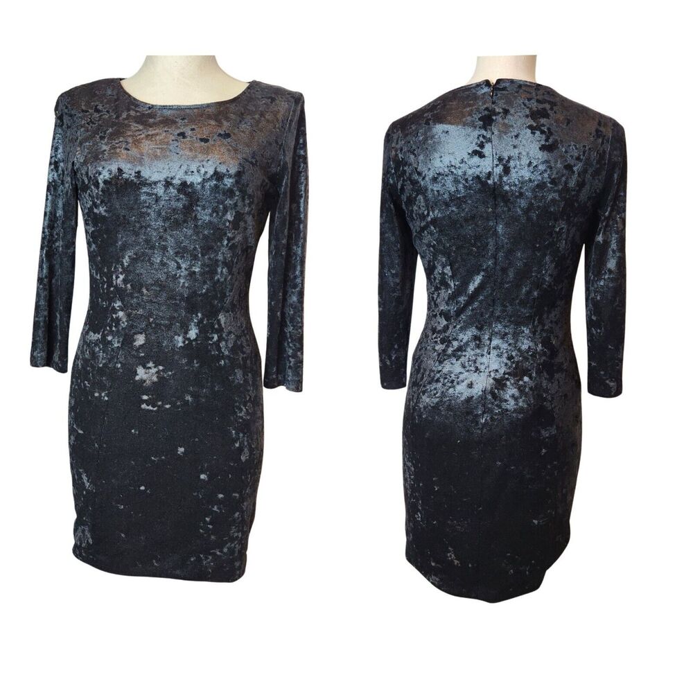 Torn Ronny Kobo Womens Dress Size L Black Velvet Sheath Above Knee 3/4 Sleeve